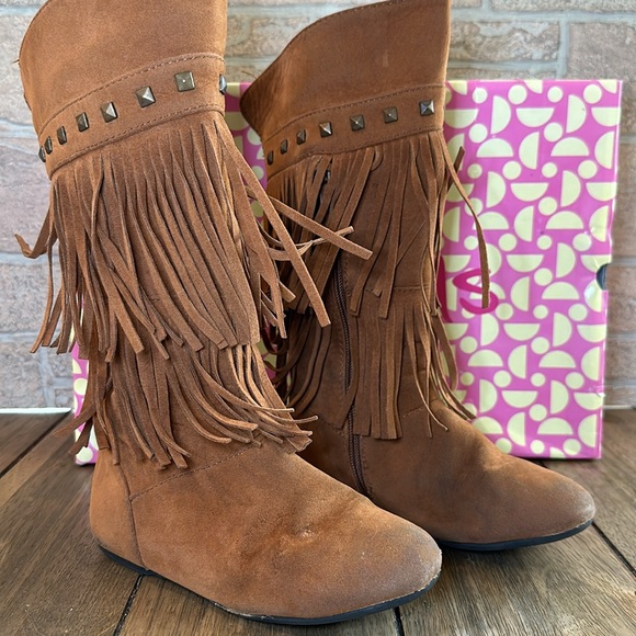 Yoki Toddler Girls Trina Rust 2-Layer Fringe Moccasin Tall Suede Boot / Sz 11 - Picture 2 of 16